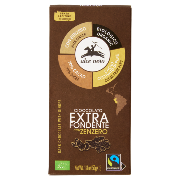 alce nero Cioccolato Extra Fondente con Zenzero 50 g