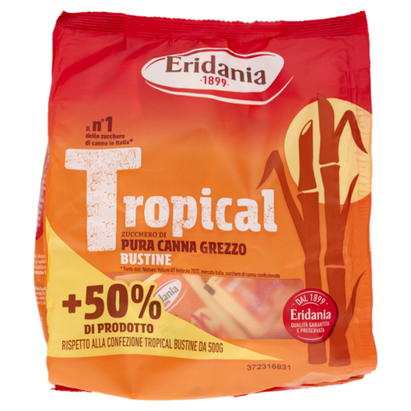 Eridania Tropical Zucchero di Pura Canna Grezzo Bustine 750 g