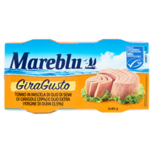 Mareblu GiraGusto Tonno In Miscela Di Olio Di Semi Di Girasole e Olio Extra Vergine Di Oliva 2 x 80g