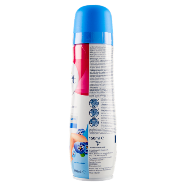 Veet Crema Depilatoria Pelli Sensibili in Spray, Per Corpo Gambe, Ascelle e Zona Bikini, 150 ml