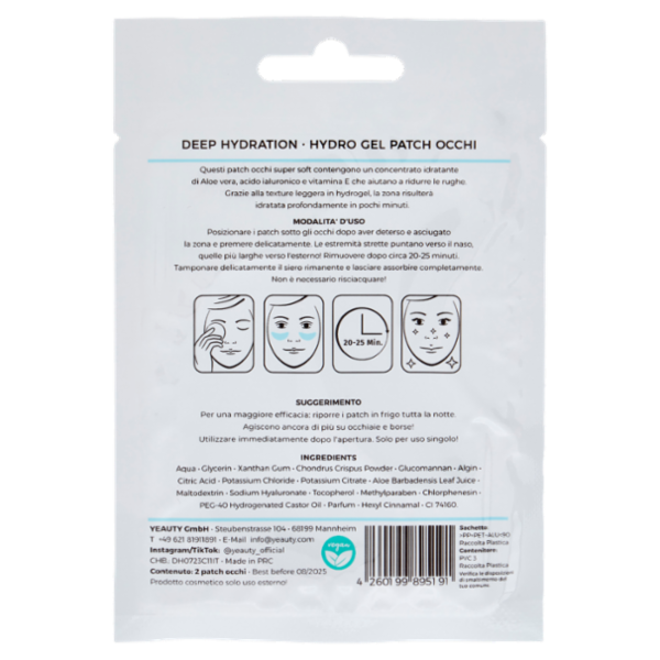 Yeauty Eye Pad Mask Hydro Gel Patch Occhi Deep Hydration 2 pz