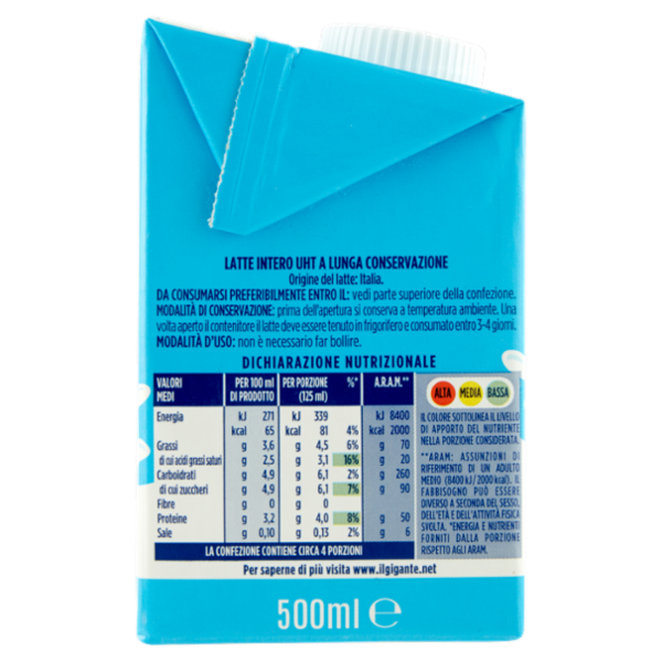 IL GIGANTE Latte UHT a Lunga Conservazione Intero 500 ml