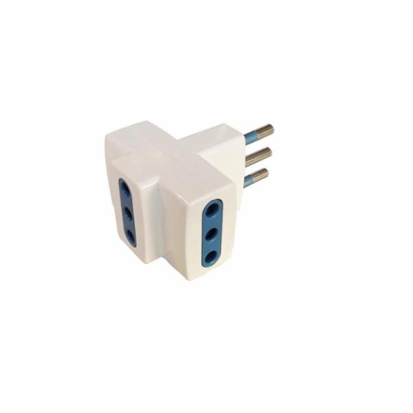 ADATTATORE CON SPINA 10A 2P+T E 3 PRESE 10A 2P+T, COLORE BIANCO