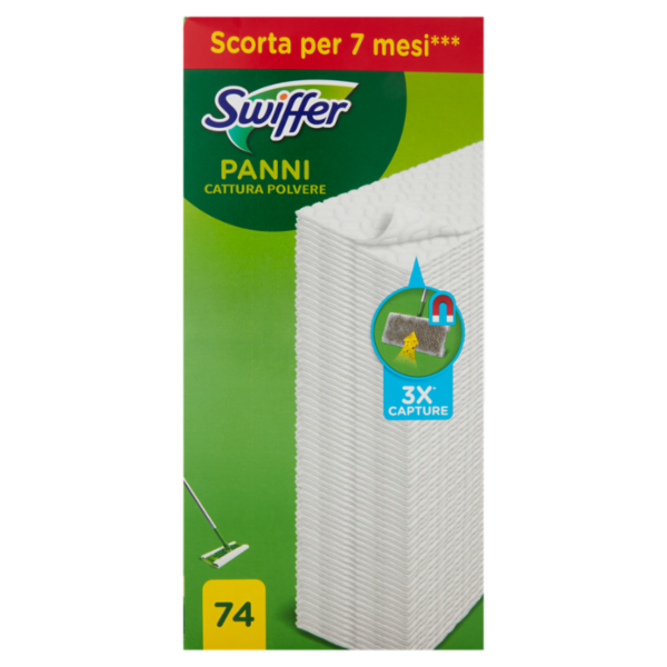 Swiffer Dry Panni Cattura Polvere per Scopa Swiffer - Ricarica 74 Salviette