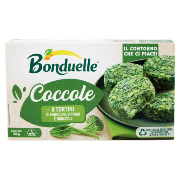 Bonduelle Coccole 8 Tortini di Fagiolini, Spinaci e Broccoli Surgelato 300 g