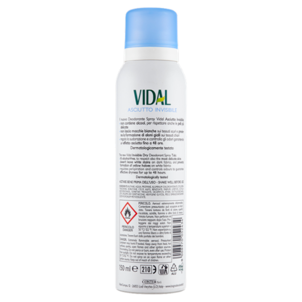 Vidal Asciutto Invisibile Talco Deo Spray 48 h 150 ml
