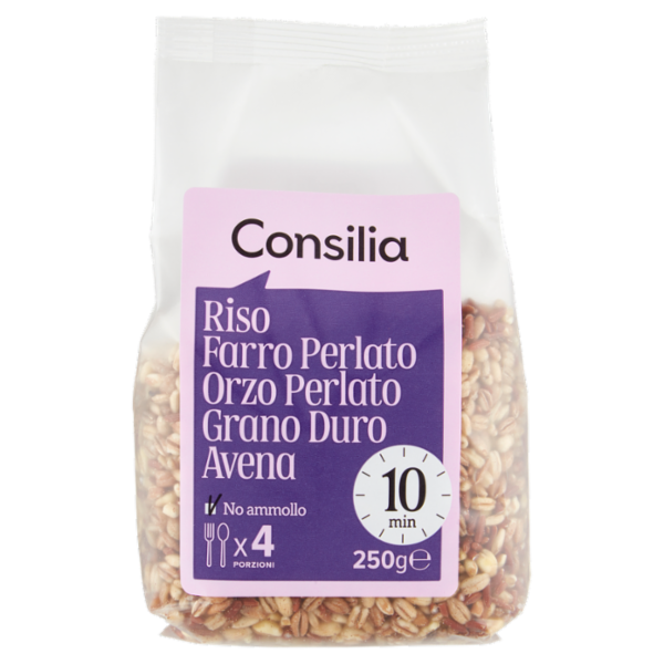 Consilia Cereali Secchi Misto Riso Thai, Farro Perlato, Orzo Perlato, Avena e Grano Duro 250 g