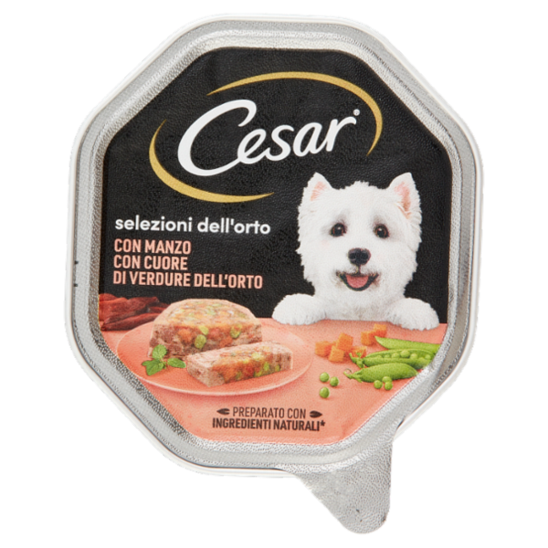 Cesar Selezioni dell'Orto Cibo Umido Cane in Vaschetta con Manzo e Cuore di Verdure dell'Orto 150 g