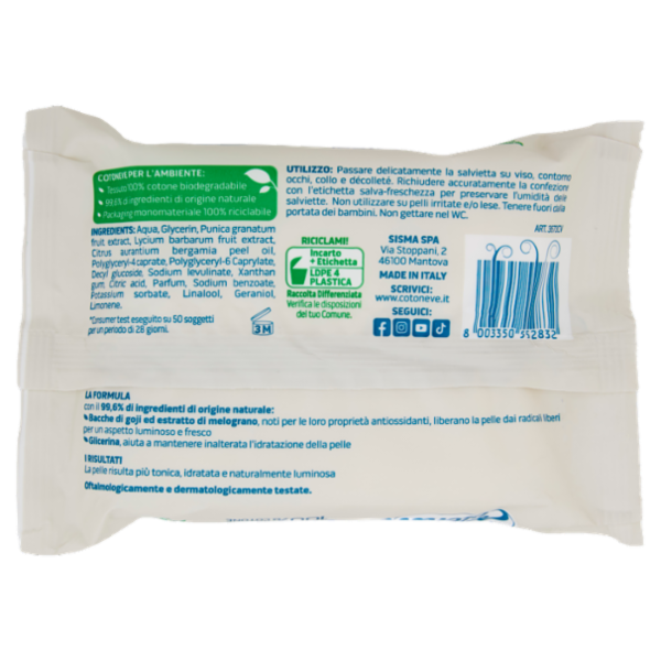 Cotoneve salviette struccanti con Bacche di Goji e Melograno Pelli Normali 20 pz