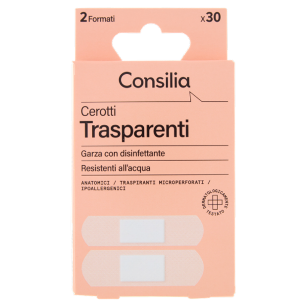 Consilia Cerotti Trasparenti con Garza Disinfettante 2 Formati 30 pezzi