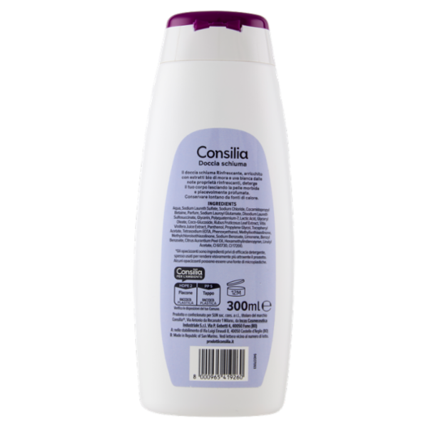 Consilia Doccia Schiuma Rinfrescante Mora e Uva Bianca 300 ml