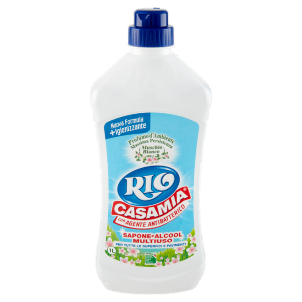 Rio Casamia con Agente Antibatterico Sapone Sapone e Alcool Multiuso Muschio Bianco 1000 ml