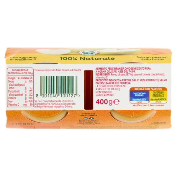 Plasmon la Merenda Omogeneizzato Pera 4 x 100 g