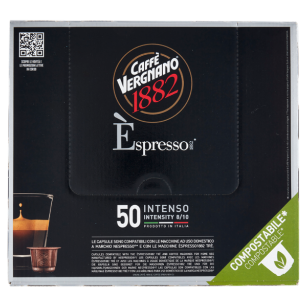 Caffè Vergnano 1882 Èspresso1882 Intenso Compostabile** Capsule Compatibili Nespresso* 50 x 5 g
