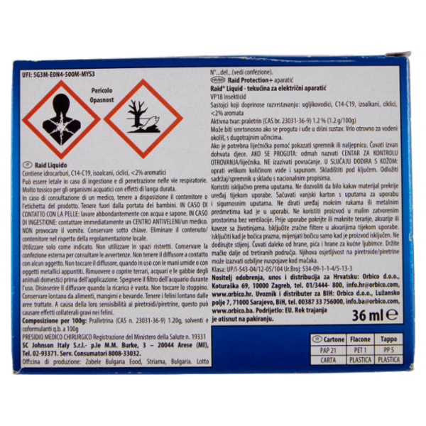 Raid Liquido Elettrico Protezione +, Confezione da 1 Base e 1 Ricarica 60 Notti, 36 ml