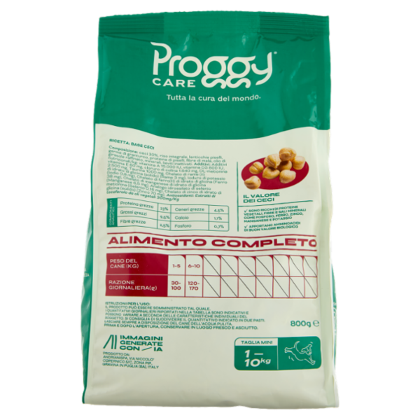Poggy Care 30% Ceci Alimento Completo Cane Adulto Mini 1-10Kg 800 g