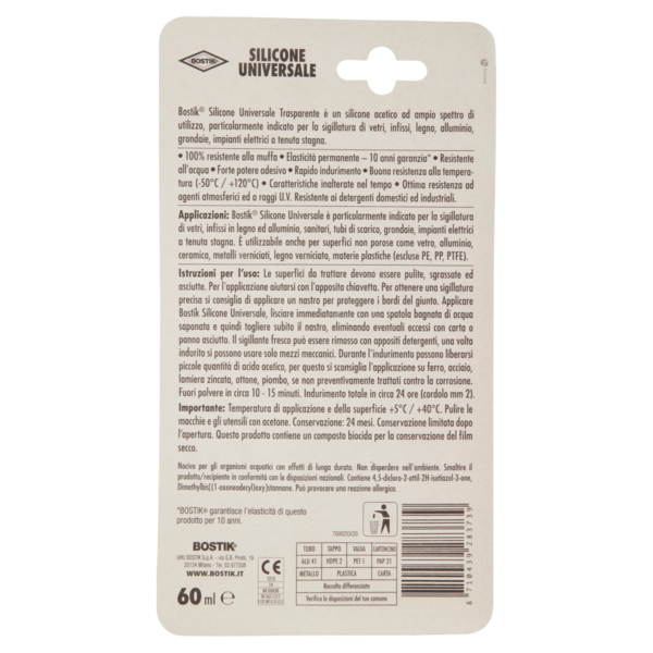 Bostik Silicone Universale Trasparente 60 ml