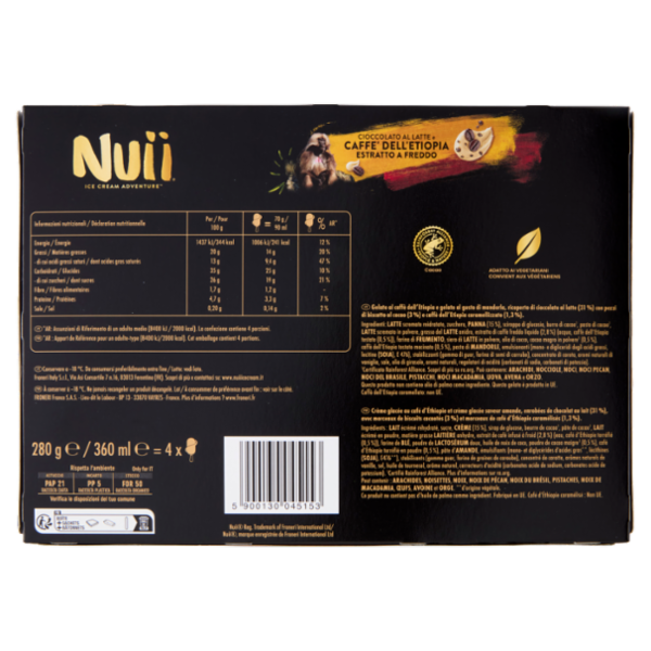 NUII Cioccolato al Latte & Caffè dell'Etiopia estratto a freddo 4x70g