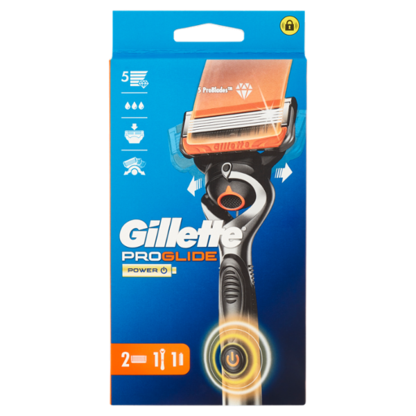 Gillette ProGlide Power Rasoio da Uomo Manico + Lamette di Ricambio, 2 Ricariche