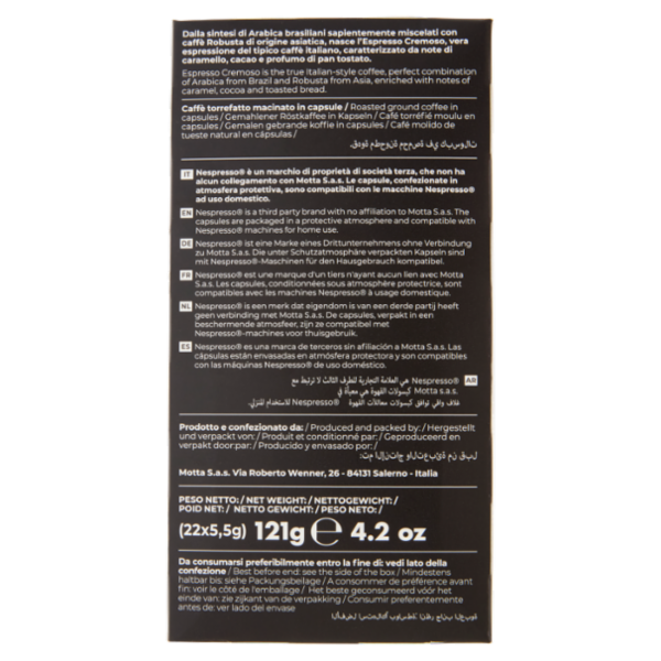 caffè motta Espresso Cremoso Capsule in Alluminio Compatibili con Macchine Nespresso 22 x 5,5 g