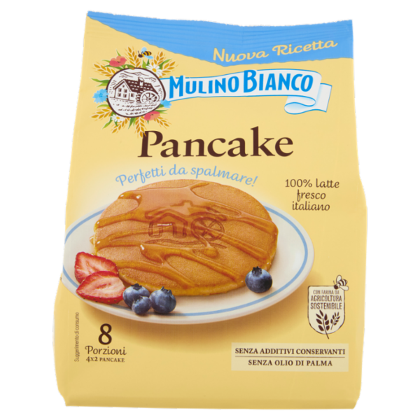 Mulino Bianco Pancake Merenda 100% Latte Fresco Italiano e Farina Sostenibile 8 Porzioni 280g