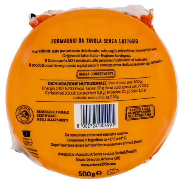 Arborea Ad Dolcesardo Formaggio da Tavola Senza Lattosio 500 g