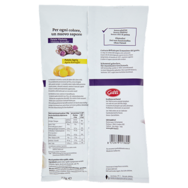 Gilli Duetto-Chips Chips di patate viola e gialle 75 g