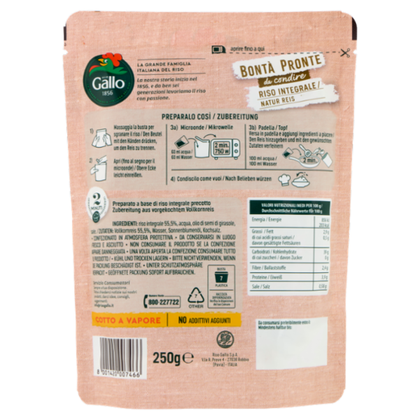 Riso Gallo Bontà Pronte da condire Riso Integrale 250 g
