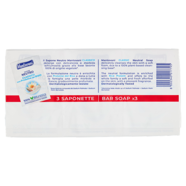 Mantovani Sapone Neutro Classico con Proteine del Riso 3 x 90 g