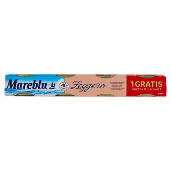 Mareblu Leggero Tonno con un Filo di Olio Extra Vergine di Oliva (6,6%) 4 x 60 g