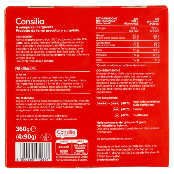 Consilia Pizzette Margherita Surgelate 4x90 g