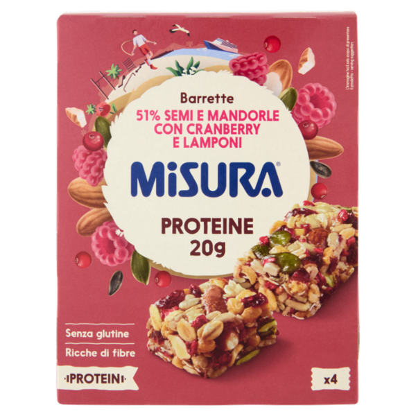 Misura Protein Barrette 51% Semi e Mandorle con Cranberry e Lamponi 4 x 30 g