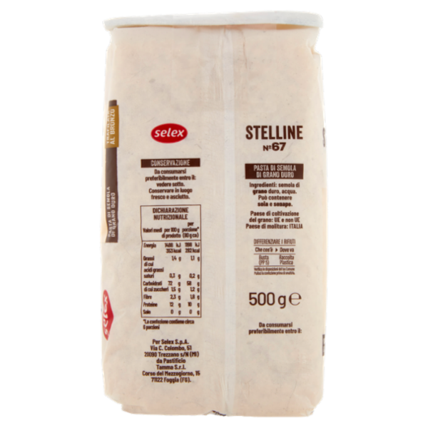 Selex Pasta di Semola Trafilata al Bronzo Stelline 500 g
