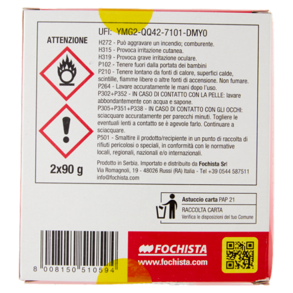 Fochista Antifuliggine per Stufe e Camini Buste Sicurezza Monodose 2 x 90 g