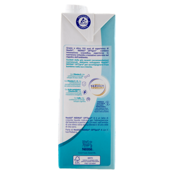 NESTLÉ NIDINA Optipro 4 Latte di crescita liquido per bambini da 2 anni Brick 1L
