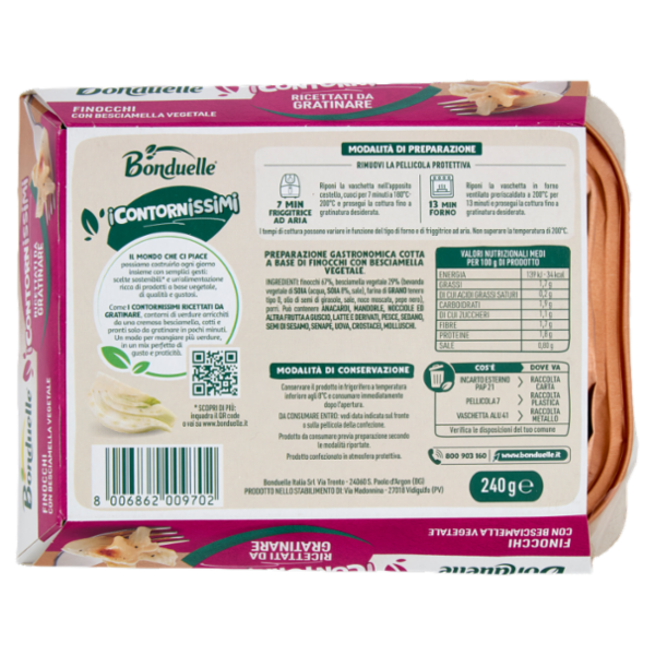 Bonduelle i Contornissimi Ricettati da Gratinare Finocchi con Besciamella Vegetale 240 g