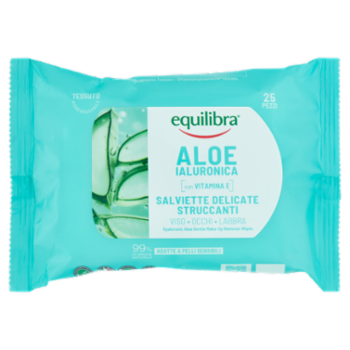 Equilibra Aloe Ialuronica Salviette Delicate Struccanti Viso - Occhi - Labbra 25 Pz