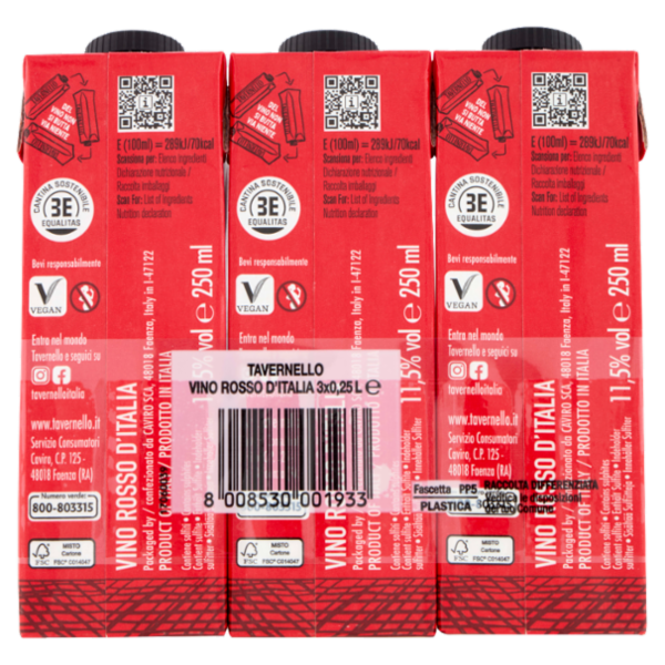 Tavernello Vino Rosso d'Italia 3 x 0,25 L