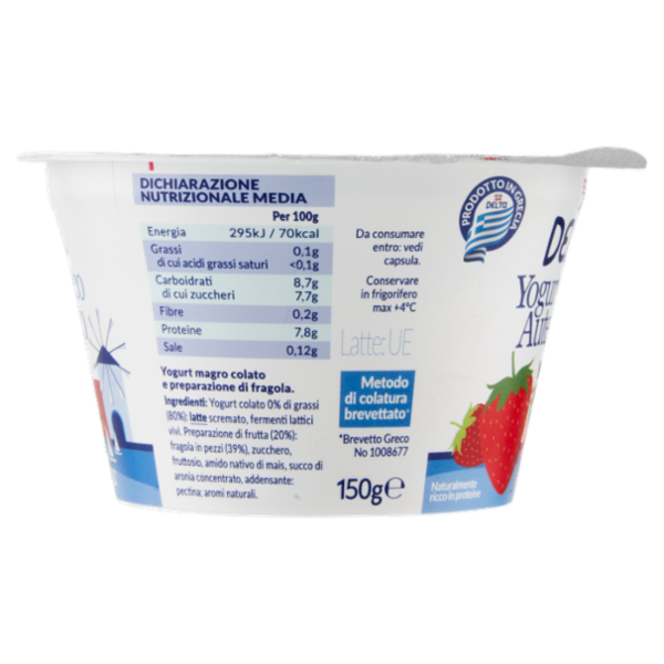 Delta Yogurt Greco Autentico 0% di Grassi Fragola 150 g