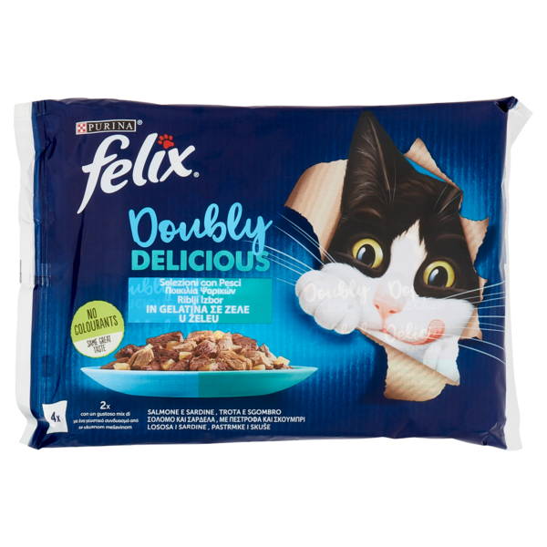 FELIX Doubly Delicious Selezioni con Pesci in Gelatina (Salmone/Sardine & Trota/Sgombro) 4 x 85 g