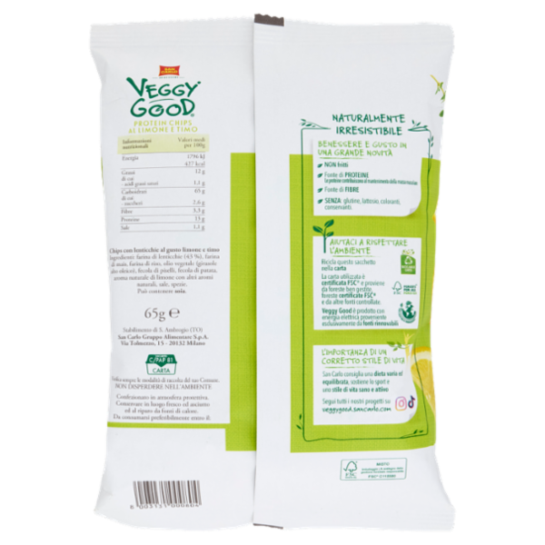 San Carlo Benessere Veggy Good Protein Chips Non Fritte al Limone e Timo 65 g