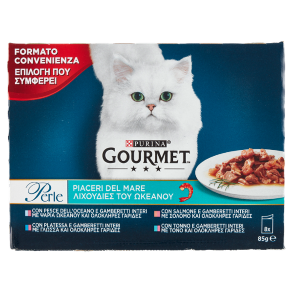 PURINA GOURMET Perle Piaceri del Mare Pesce dell'Oceano / Platessa / Salmone / Tonno 8 x 85 g