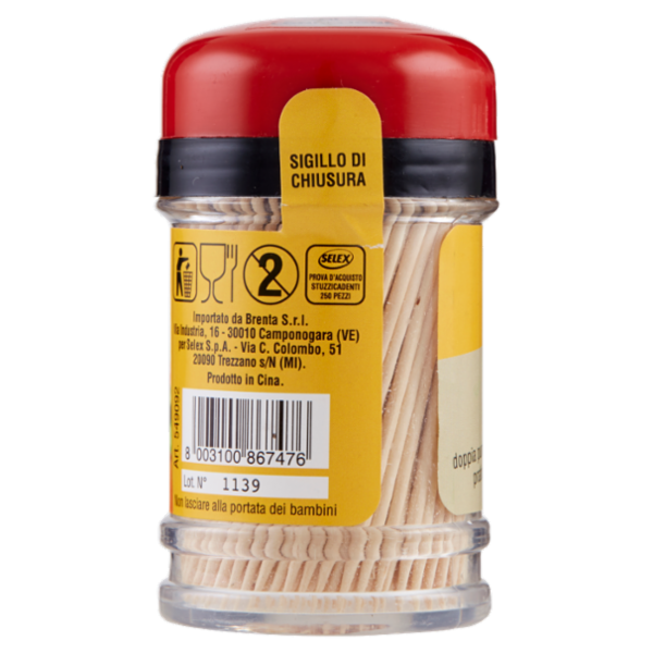 Selex Stuzzicadenti Doppia Punta in Betulla 250 pezzi