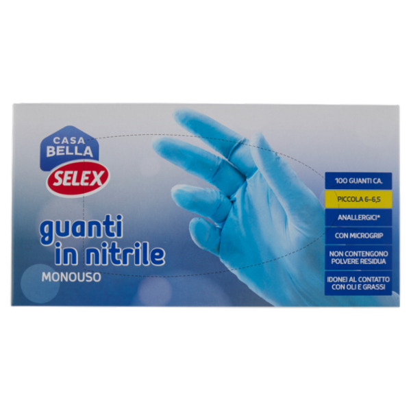 Selex Casa Bella Guanti Monouso in Nitrile Misura Piccola (6-6,5) Dispenser 100 pezzi