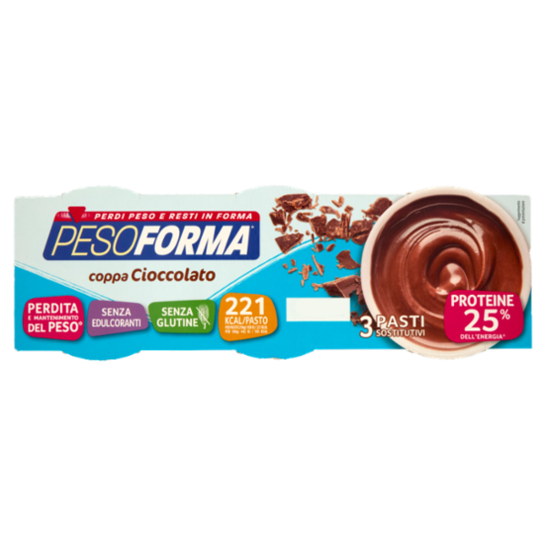 Pesoforma, Coppa gusto Cioccolato, sostituto del pasto, senza glutine, 221 kcal per pasto, 3x210g