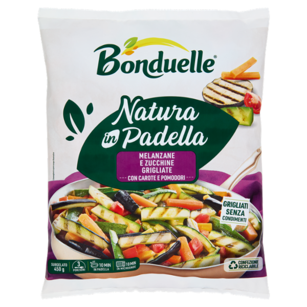 Bonduelle Natura in Padella Melanzane e Zucchine Grigliate con Carote e Pomodori Surgelato 450 g