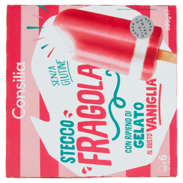 Consilia 6 Ghiaccioli alla Fragola Ripieni di Gelato 300 g