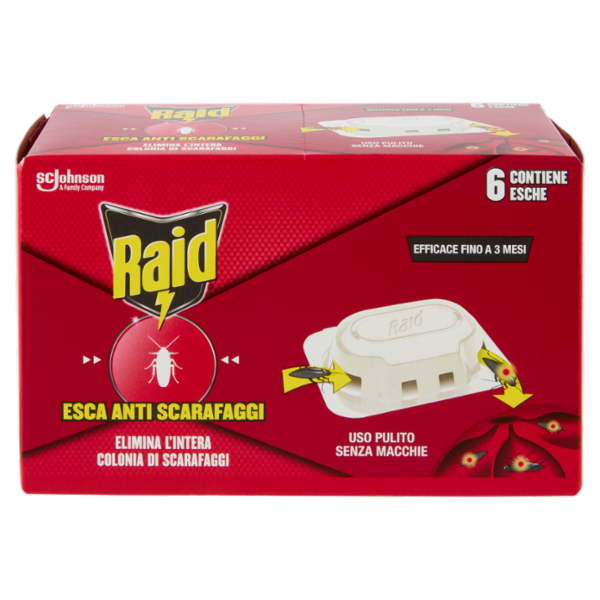 Raid Esca Scarafaggi Insetticida, Inodore, Pronta all'Uso in Spazi Interni ed Esterni, 6 pz da 2,5 g