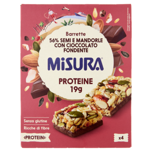Misura Protein Barrette 56% Semi e Mandorle con Cioccolato Fondente 4 x 30 g