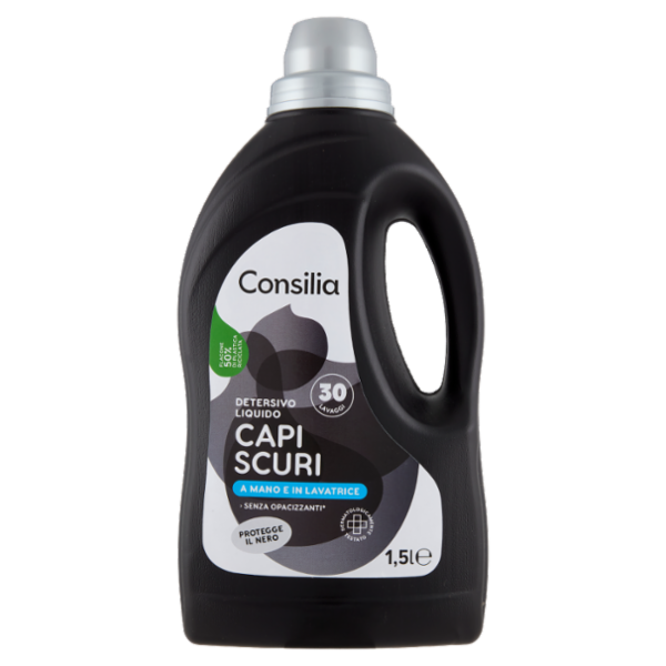 Consilia Detersivo a Mano e in Lavatrice Liquido Capi Scuri 30 Lavaggi 1,5 L